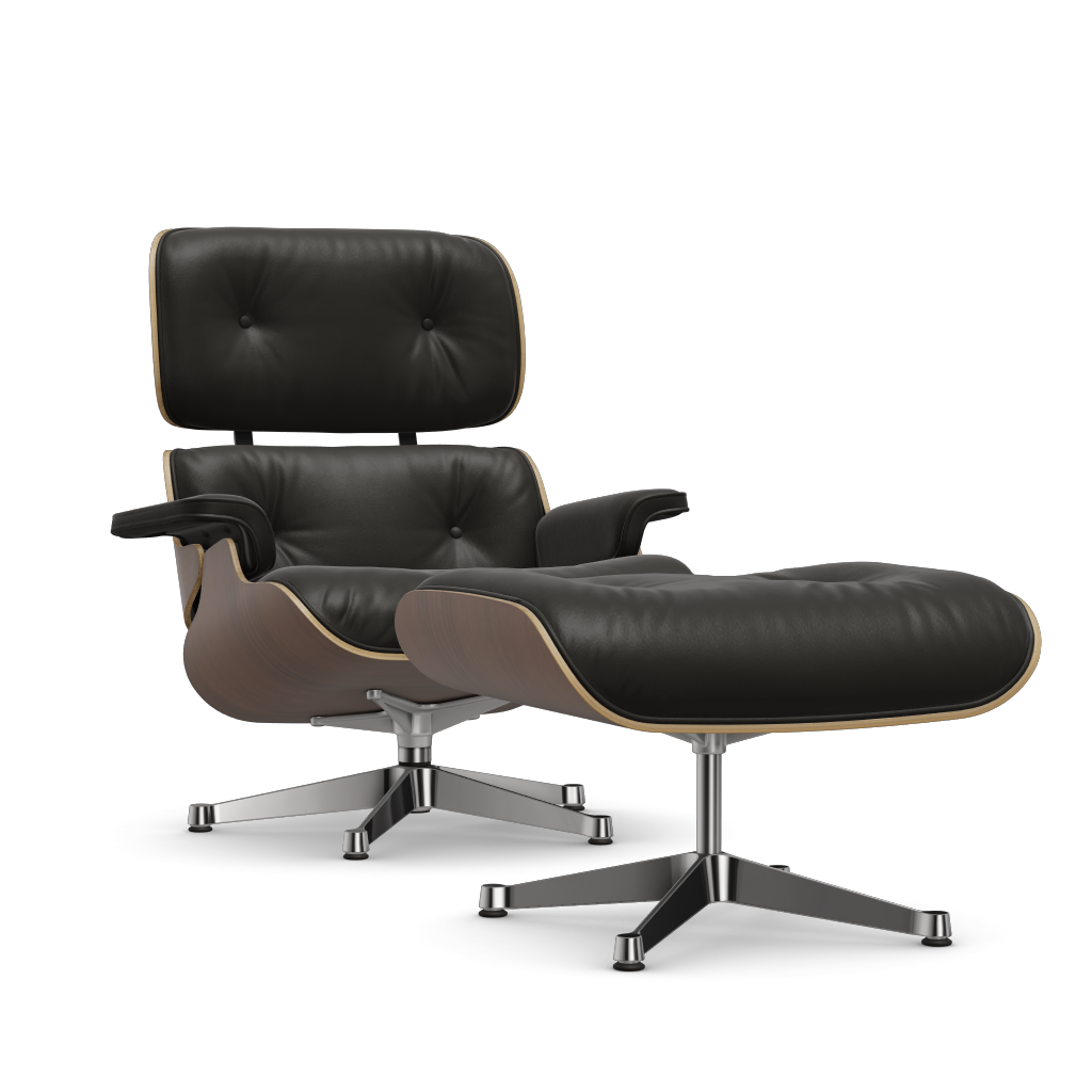 Lounge Chair & Ottoman (New Dimensions) by Vitra #black pigmented walnut/polished/Leather Premium F - nero