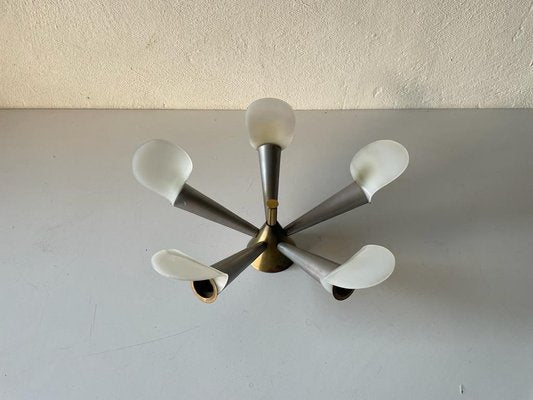 5-Armed Grey Metal & Acrylic Glass Sputnik Ceiling Light, Germany, 1970s-RDS-1366469