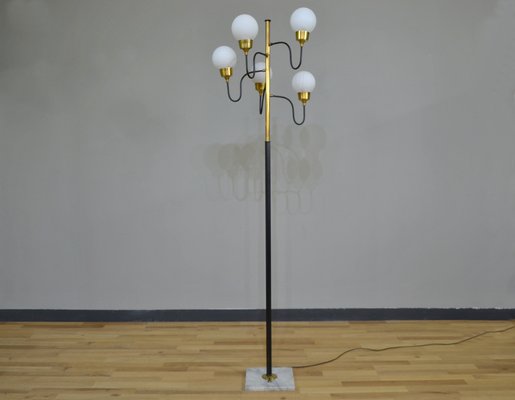 5-Light Marble and Glass Floor Lamp, Italy, 1950s-QZZ-1304179