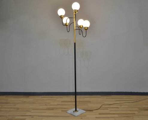 5-Light Marble and Glass Floor Lamp, Italy, 1950s-QZZ-1304179