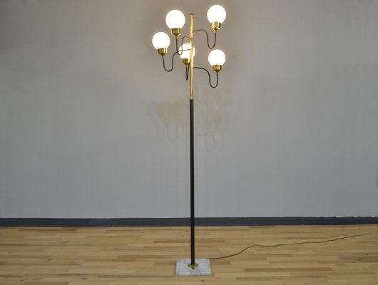 5-Light Marble and Glass Floor Lamp, Italy, 1950s-QZZ-1304179