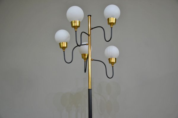 5-Light Marble and Glass Floor Lamp, Italy, 1950s-QZZ-1304179