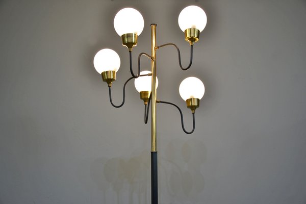 5-Light Marble and Glass Floor Lamp, Italy, 1950s-QZZ-1304179