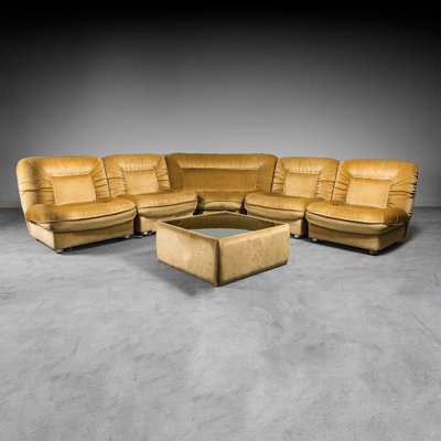 5-Seater Modular Sofa in Fabric with Coffee Table Element, 1970s, Set of 6-ZLY-1299575