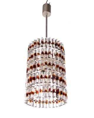 5-Tier Triedi Chandelier with Amber Murano Glass Prisms, 1960s-DEK-780400