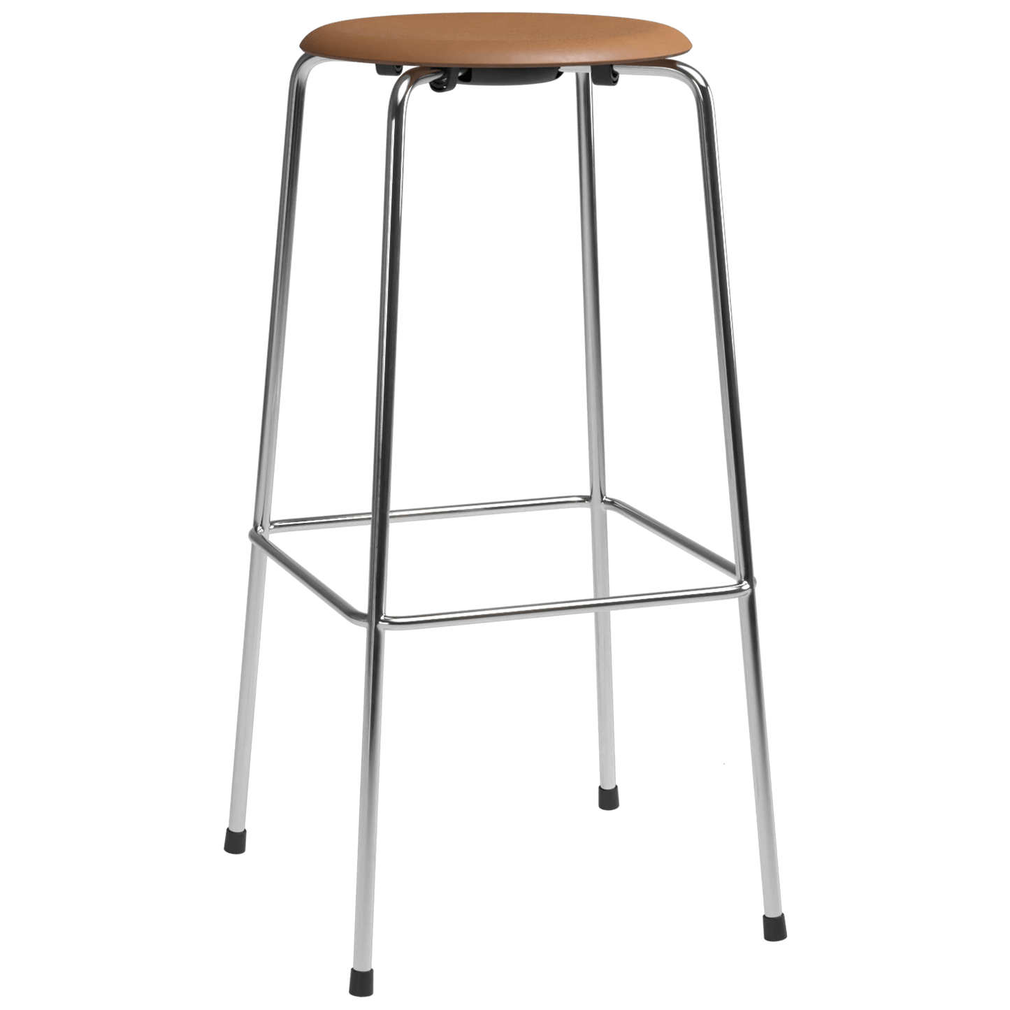 High Dot™ - M3170 Bar Stool W. 4 Legs by Fritz Hansen #M3170 Bar stool w. 4 legs / Intense Leather / Brown / Steel / Chrome