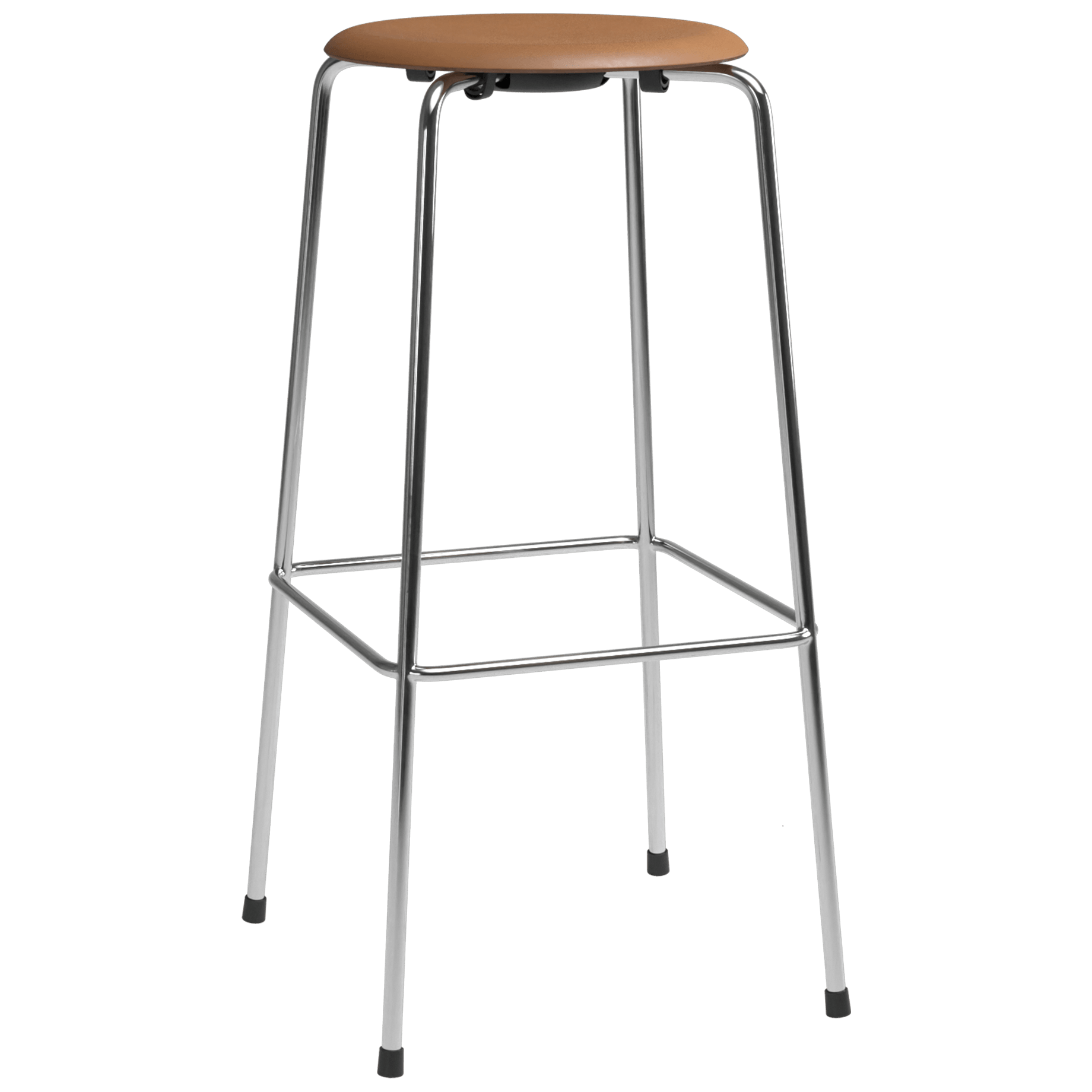 High Dot™ - M3170 Bar Stool W. 4 Legs by Fritz Hansen #M3170 Bar stool w. 4 legs / Intense Leather / Brown / Steel / Chrome