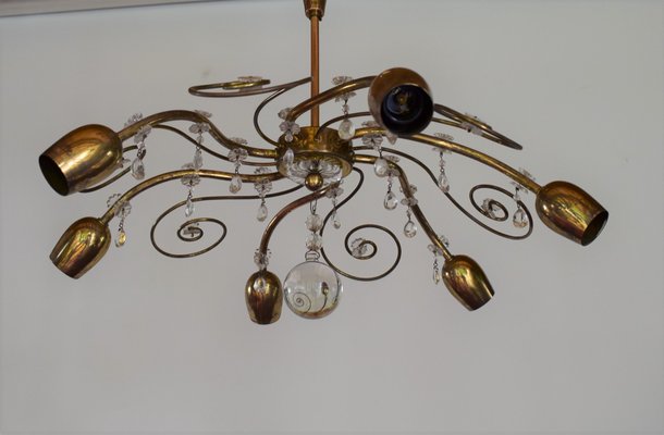 6-Arm Sputnik Swirl Chandelier Pendant from Lobmeyr, Vienna, 1950s-VA-748843