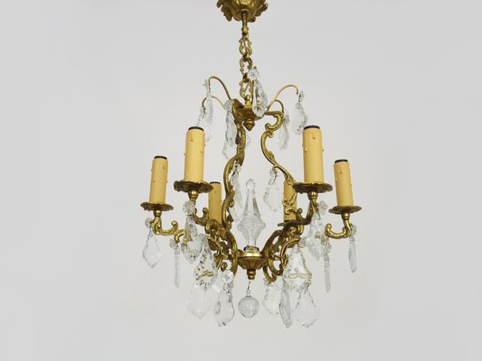 6-Light Bronze Cage Chandelier with Glass Pendants, 1960s-MZP-1773257