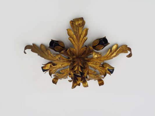 6-light Gilded Foliage Ceiling Lamp by Li Puma Firenze, Italy, 1960s-MZP-1780598