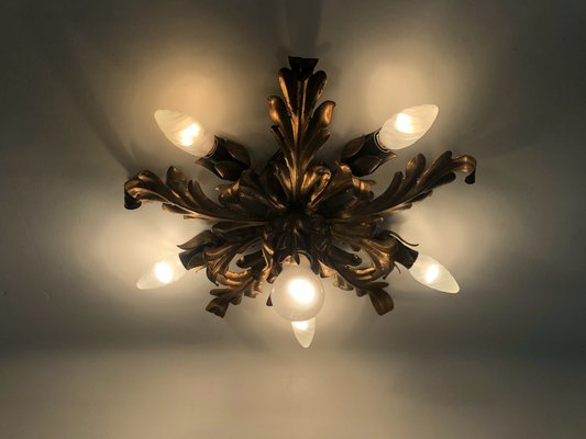 6-light Gilded Foliage Ceiling Lamp by Li Puma Firenze, Italy, 1960s-MZP-1780598