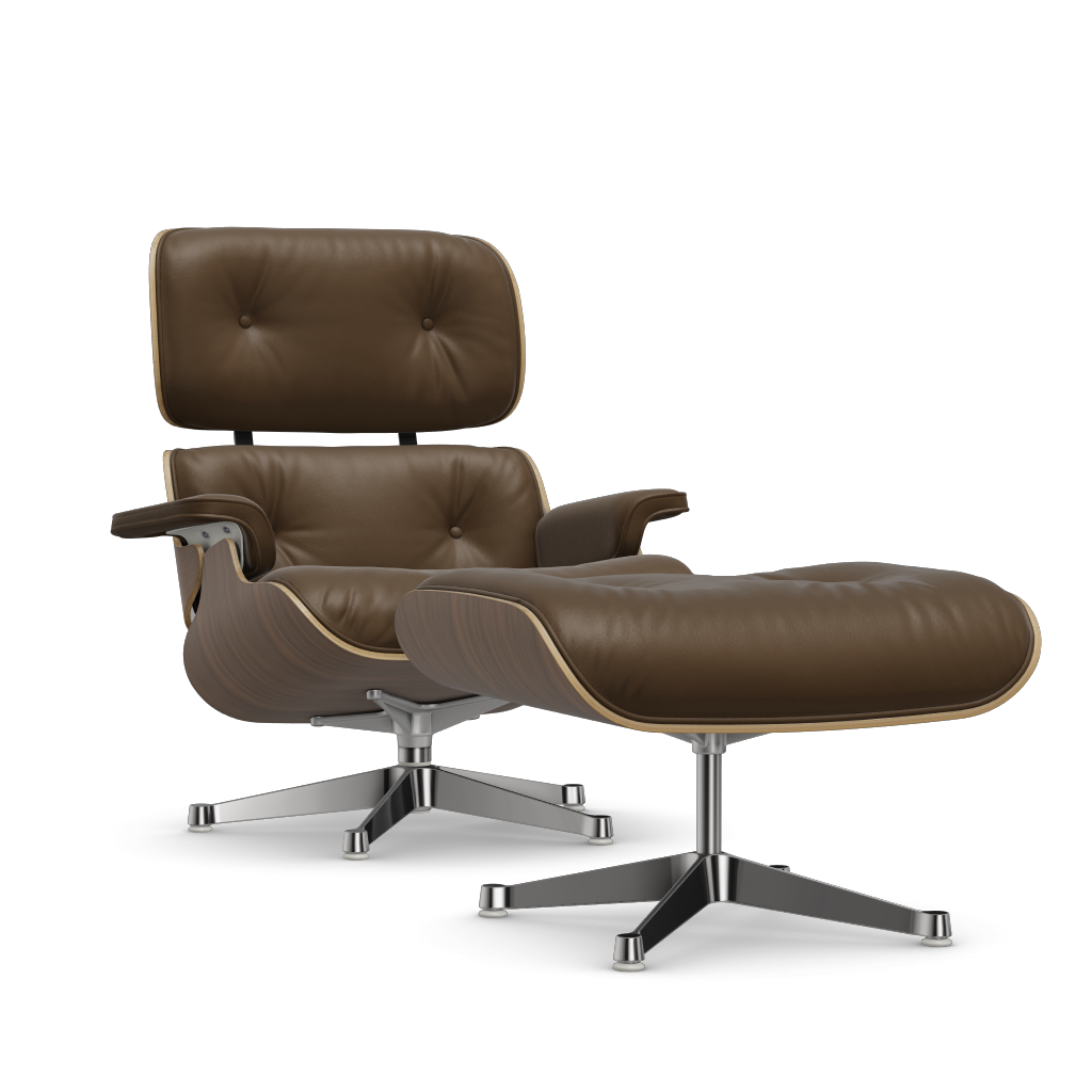 Lounge Chair & Ottoman (New Dimensions) by Vitra #white pigmented walnut/polished/Leather Premium F - olive