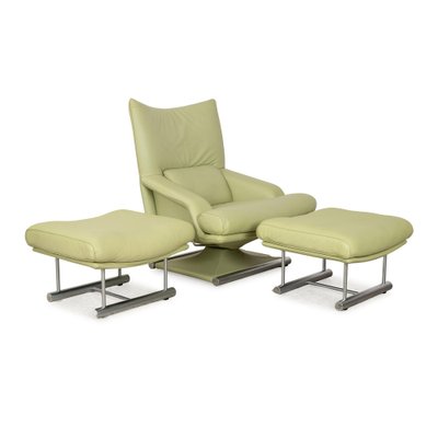 6500 Leather Armchair Set in Green Yellow from Rolf Benz, Set of 3-RQW-2036342