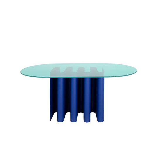 Tavolo2 - Oval Glass And Aluminium Dining Table by Pulpo #green / ultramarine blue