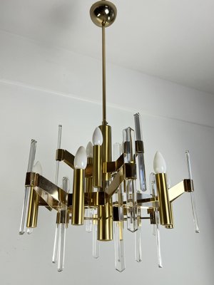 9-Light Chandelier in Gilded Brass and Crystal attributed to Gaetano Sciolari, 1970s-YST-2021394