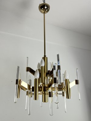 9-Light Chandelier in Gilded Brass and Crystal attributed to Gaetano Sciolari, 1970s-YST-2021394