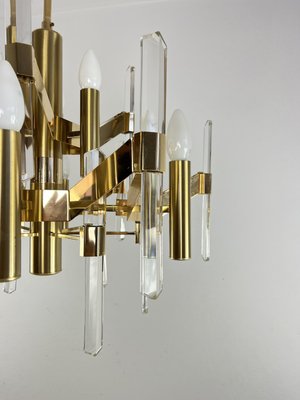 9-Light Chandelier in Gilded Brass and Crystal attributed to Gaetano Sciolari, 1970s-YST-2021394