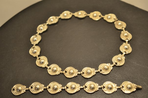 925 Silver Necklace and Bracelet by Margot de Taxco, 1940s, Set of 2-QVR-842546