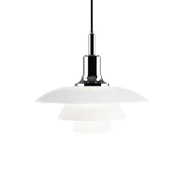 PH 3½-3 Glass Pendant Lamp by Louis Poulsen #Blk tex / High lustre chrome plated