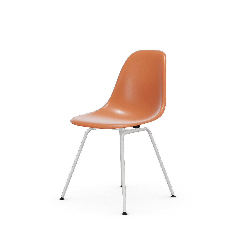 Eames Fiberglass Side Chair Dsx (Without Upholstery) by Vitra #powder-coated white (smooth) / Eames red orange