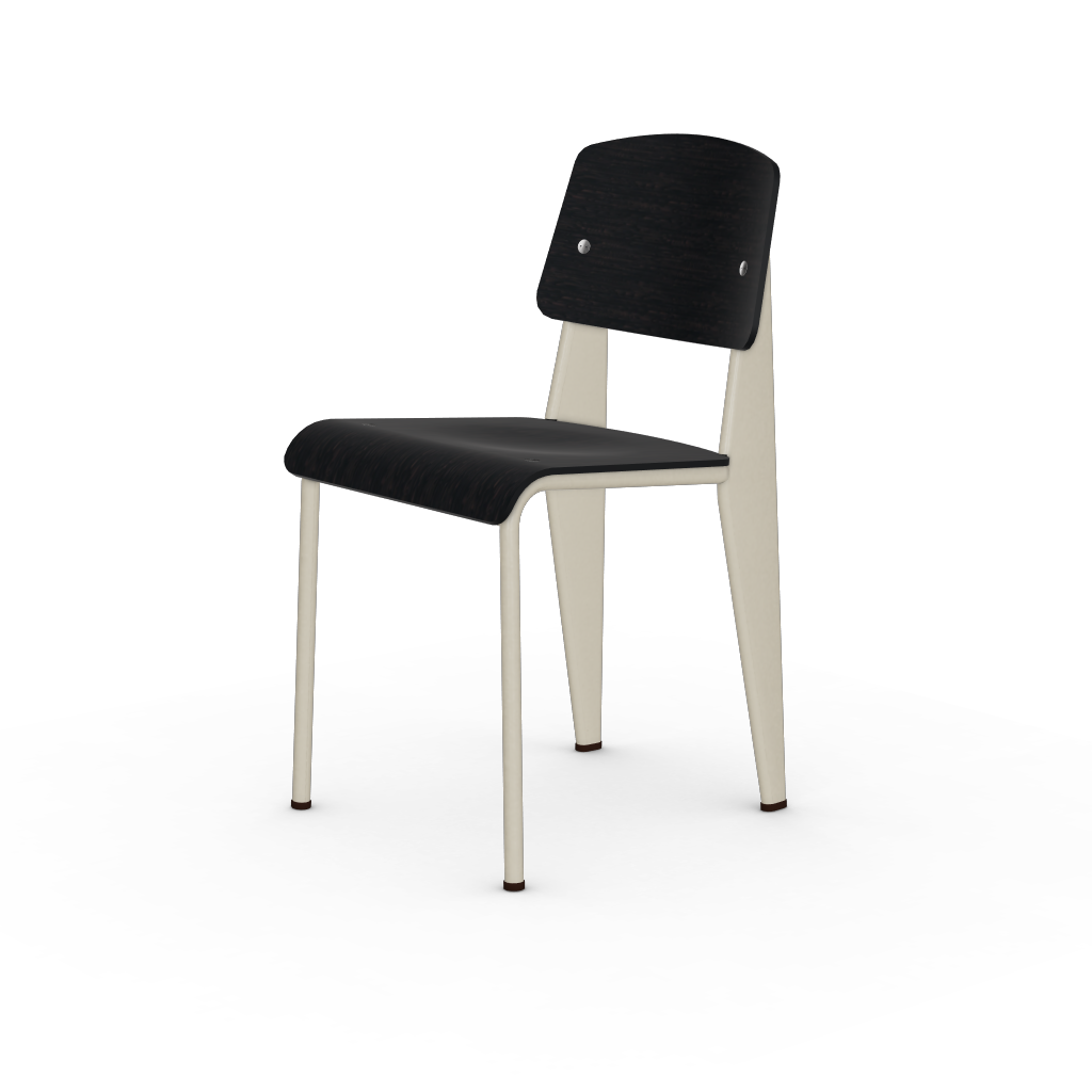 Standard Chair by Vitra #Prouvé Blanc Colombe (Ecru) powder-coated (smooth), brown glides / dark oak, with protective varnish