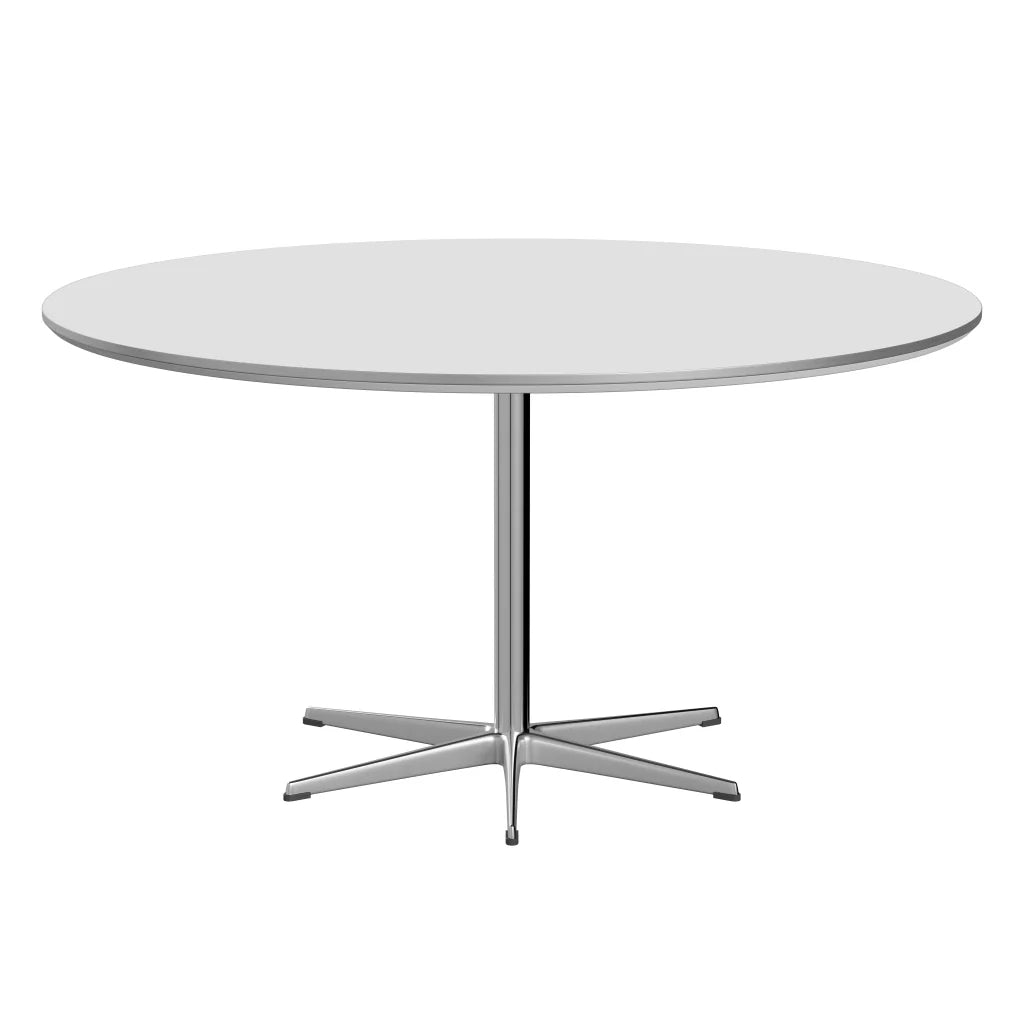 Circular - A826, Dining Table, Ø 145 Cm by Fritz Hansen #Fenix / White (032)/Brushed metal / Aluminium - Matt/Brushed metal / Aluminium - Matt