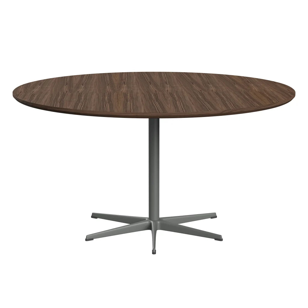 Circular - A826, Dining Table, Ø 145 Cm by Fritz Hansen #Clear Lacquered Veneer / Walnut (80)/Clear Lacquered Veneer / Walnut (80)/Powder Coated Aluminium / Silver Grey