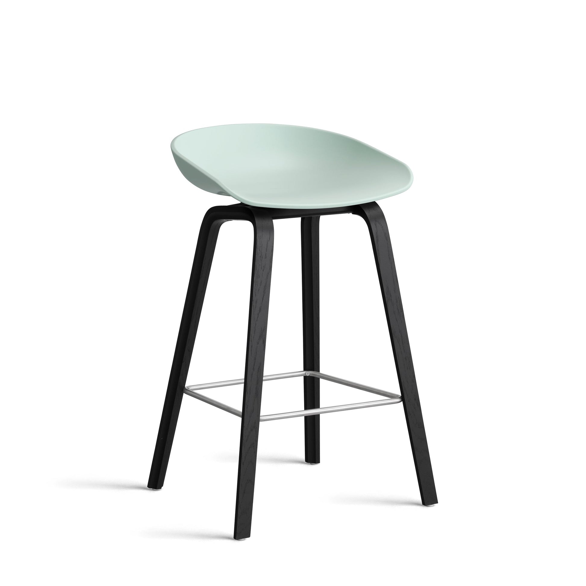 About A Stool Aas 32 by Hay #Polypropylene | Dusty Mint/Oak | Black Water-Based Lacquered/Stainless Steel