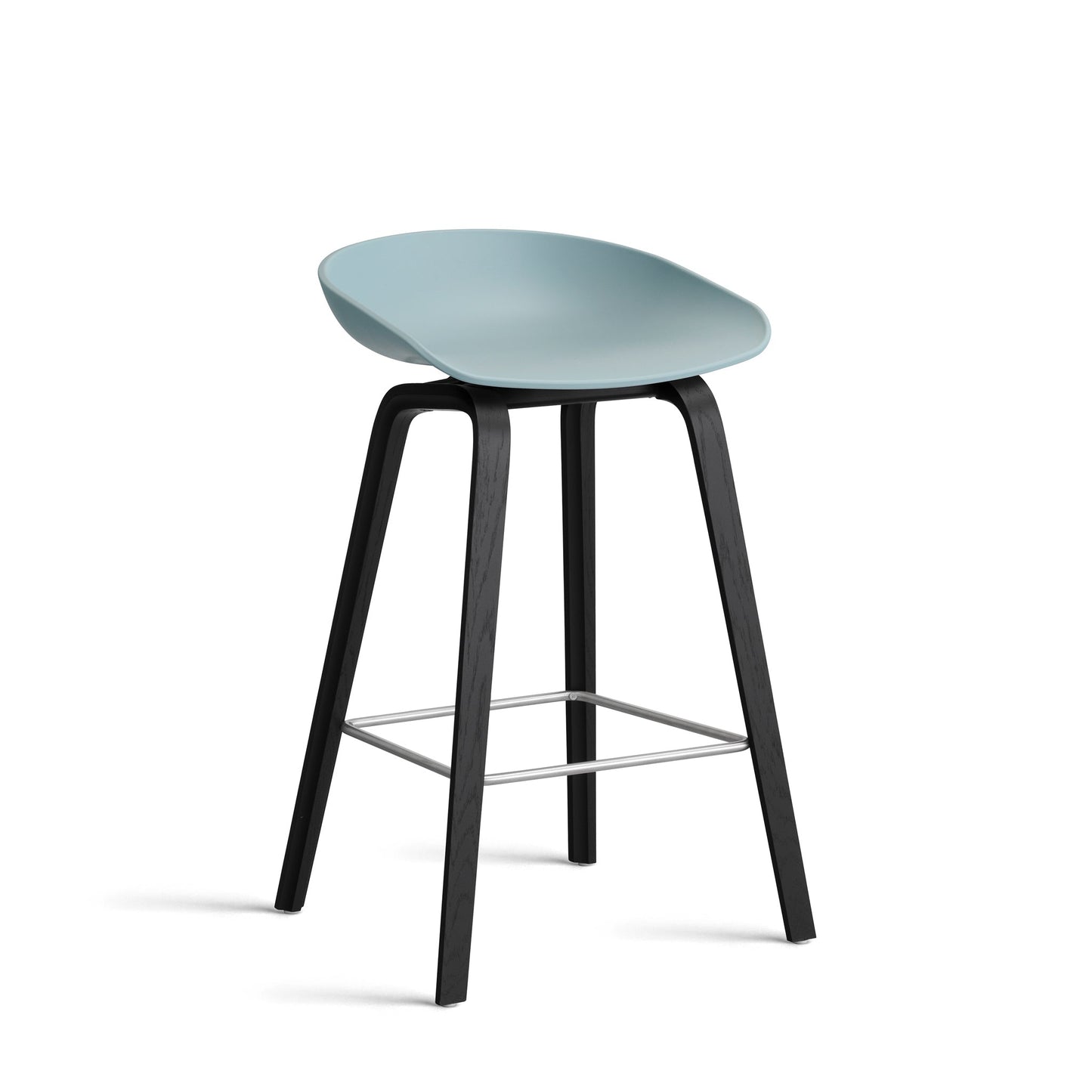 About A Stool Aas 32 by Hay #Polypropylene | Dusty Blue/Oak | Black Water-Based Lacquered/Stainless Steel