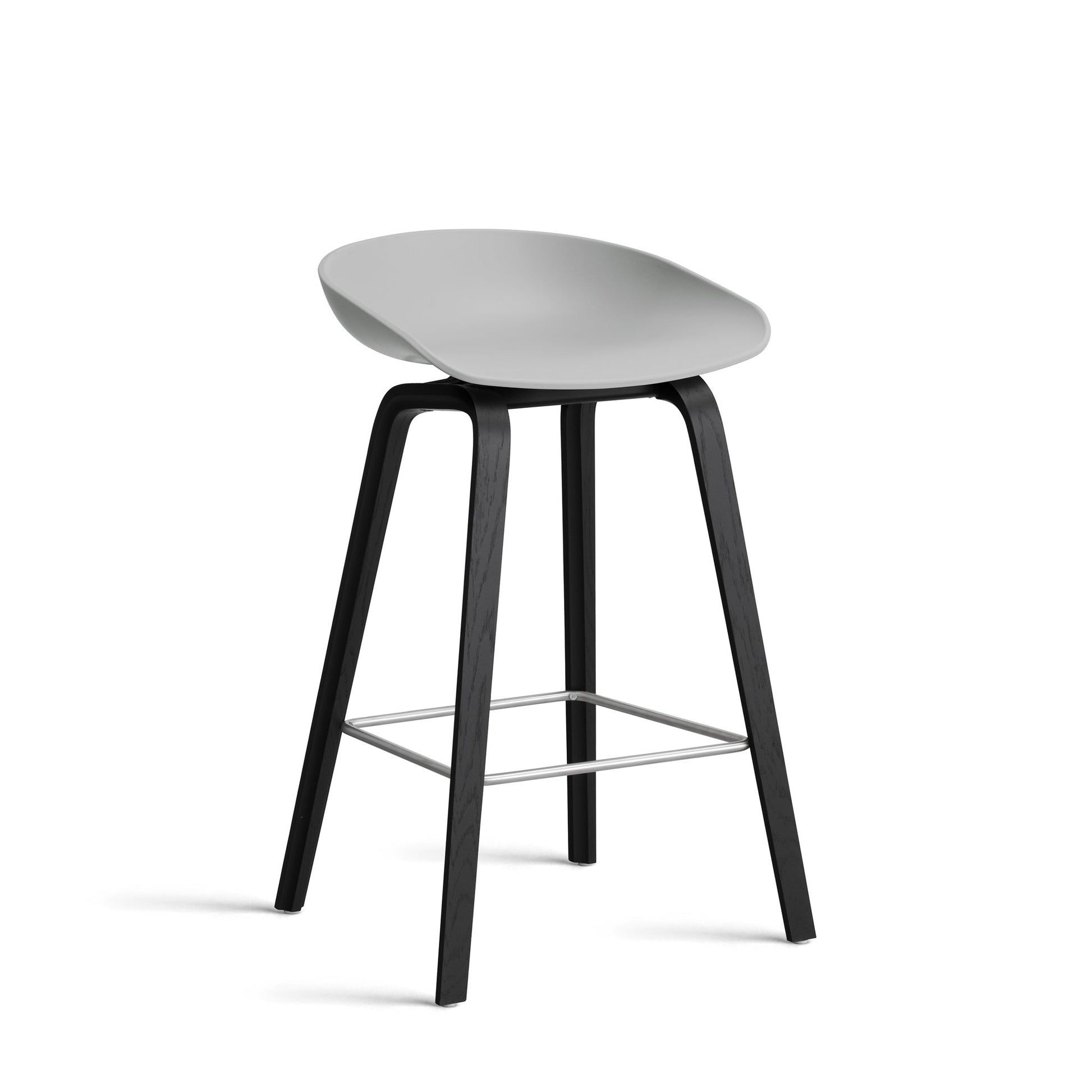 About A Stool Aas 32 by Hay #Polypropylene | Concrete Grey/Oak | Black Water-Based Lacquered/Stainless Steel