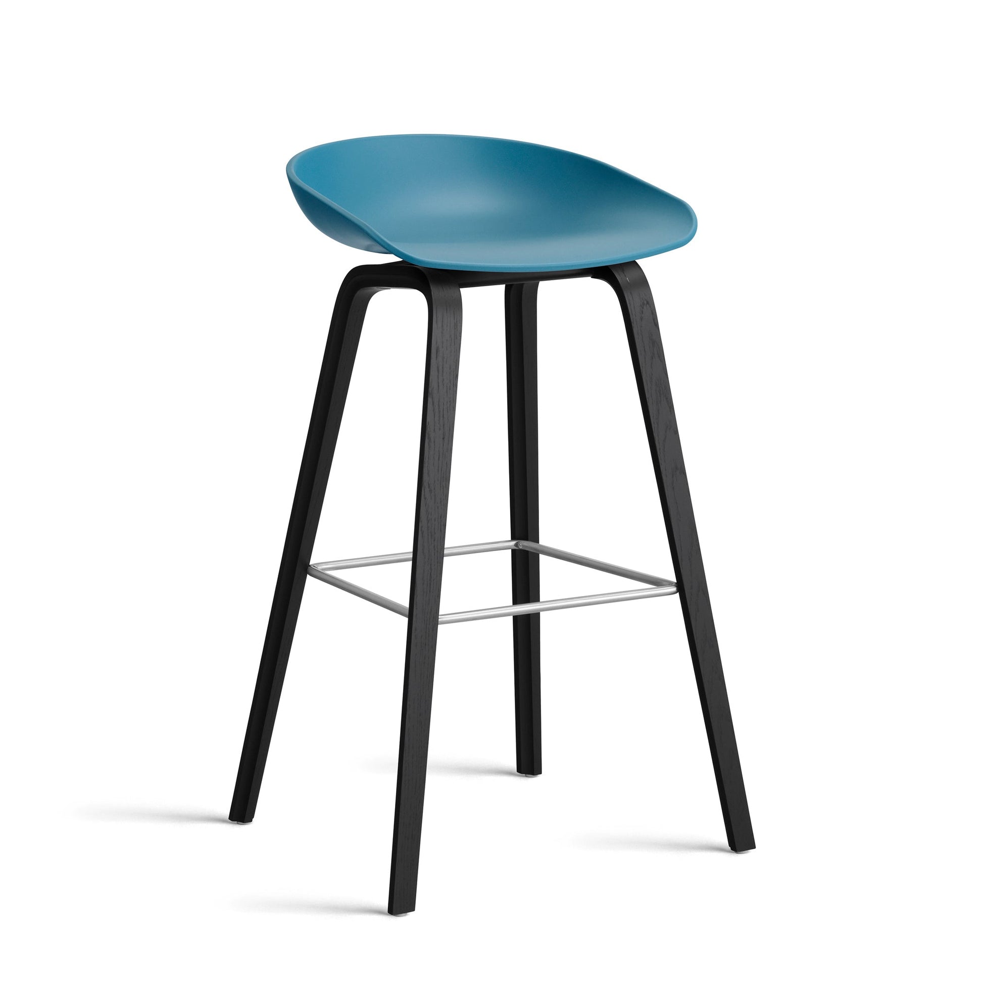 About A Stool Aas 32 by Hay #Polypropylene | Azure Blue/Oak | Black Water-Based Lacquered/Stainless Steel