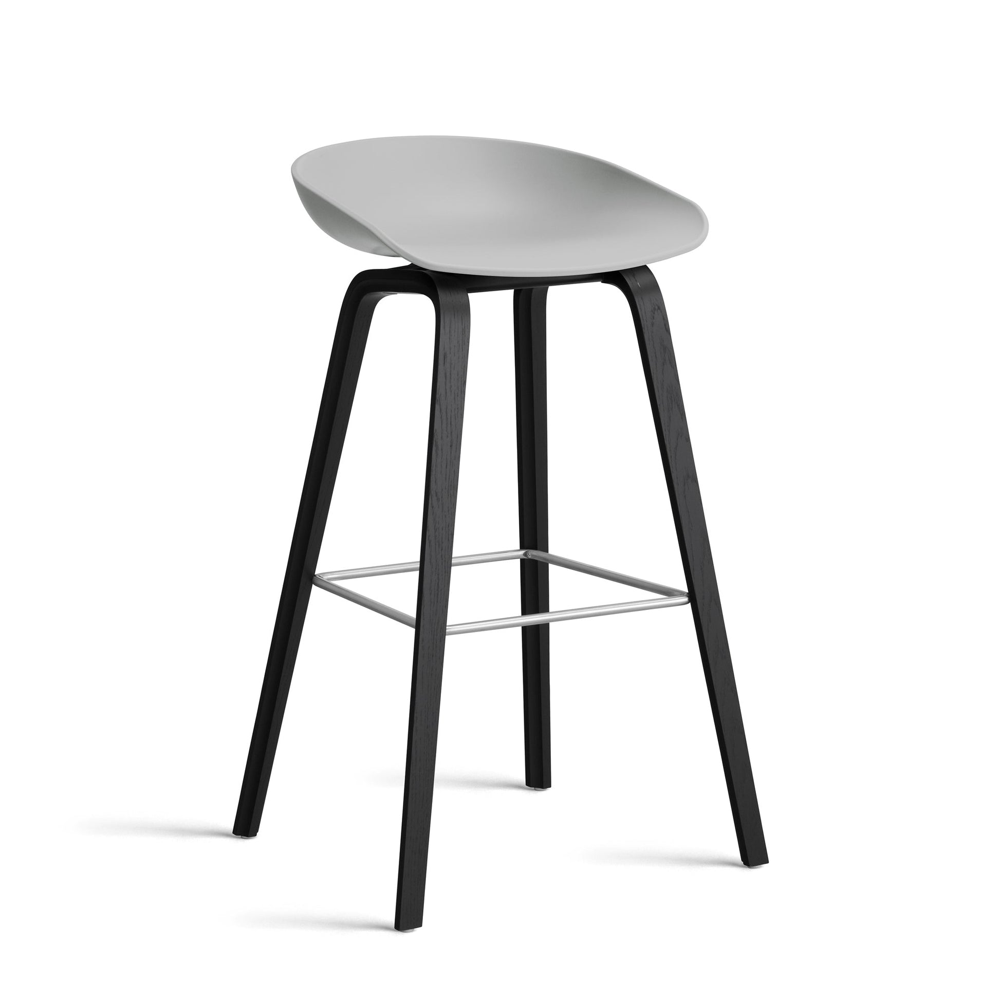 About A Stool Aas 32 by Hay #Polypropylene | Concrete Grey/Oak | Black Water-Based Lacquered/Stainless Steel