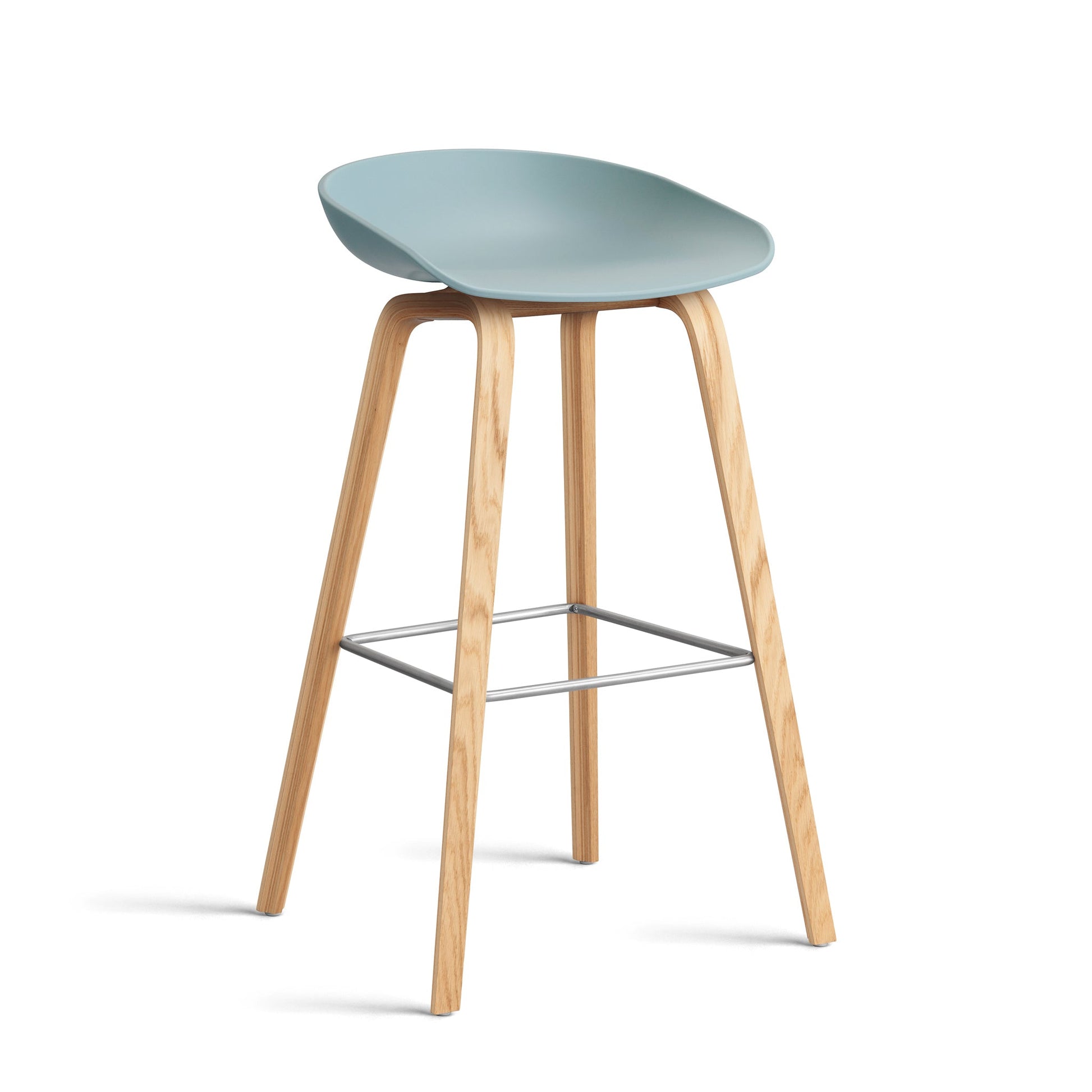 About A Stool Aas 32 by Hay #Polypropylene | Dusty Blue/Oak | Water-Based Lacquered/Stainless Steel