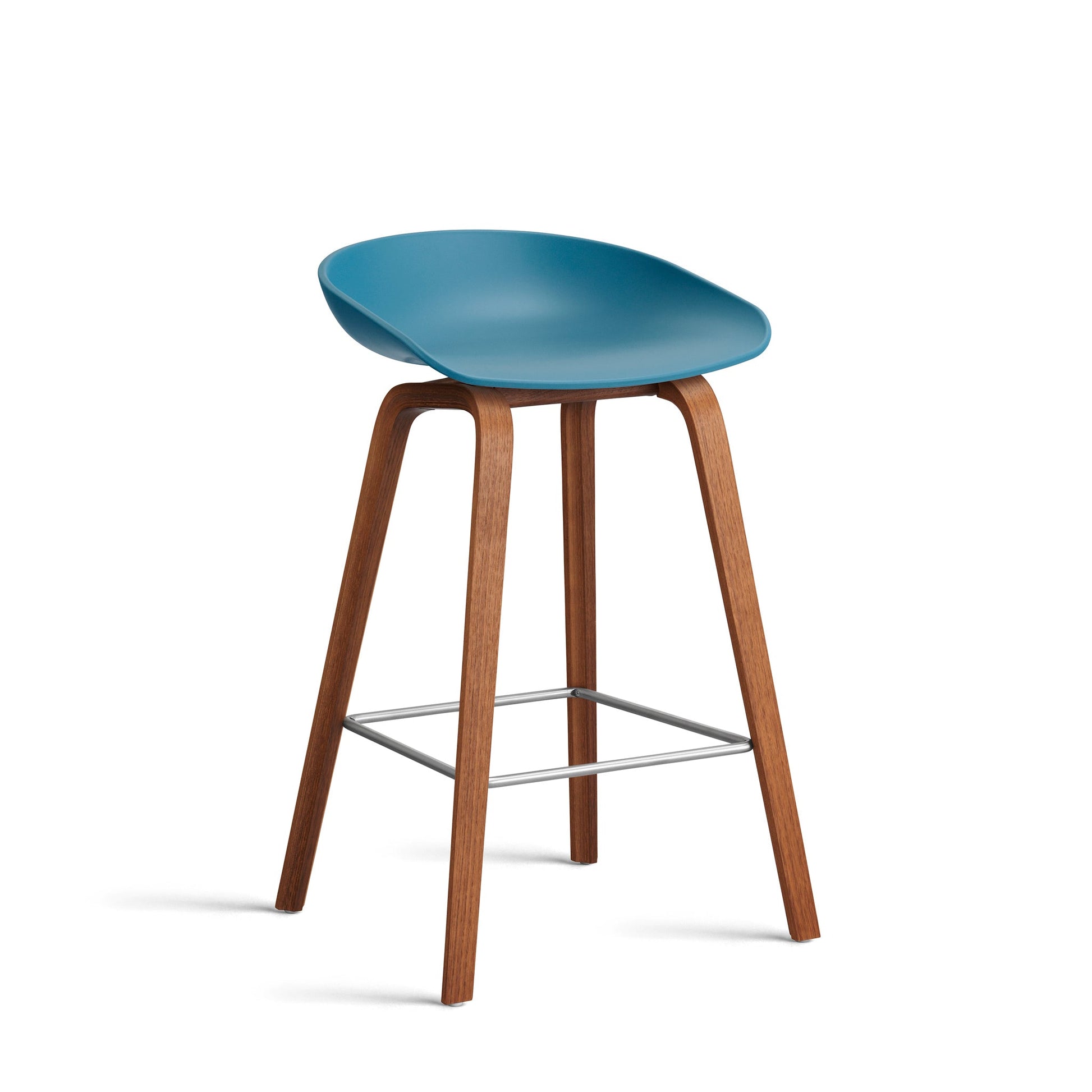 About A Stool Aas 32 by Hay #Polypropylene | Azure Blue/Walnut | Water-Based Lacquered/Stainless Steel