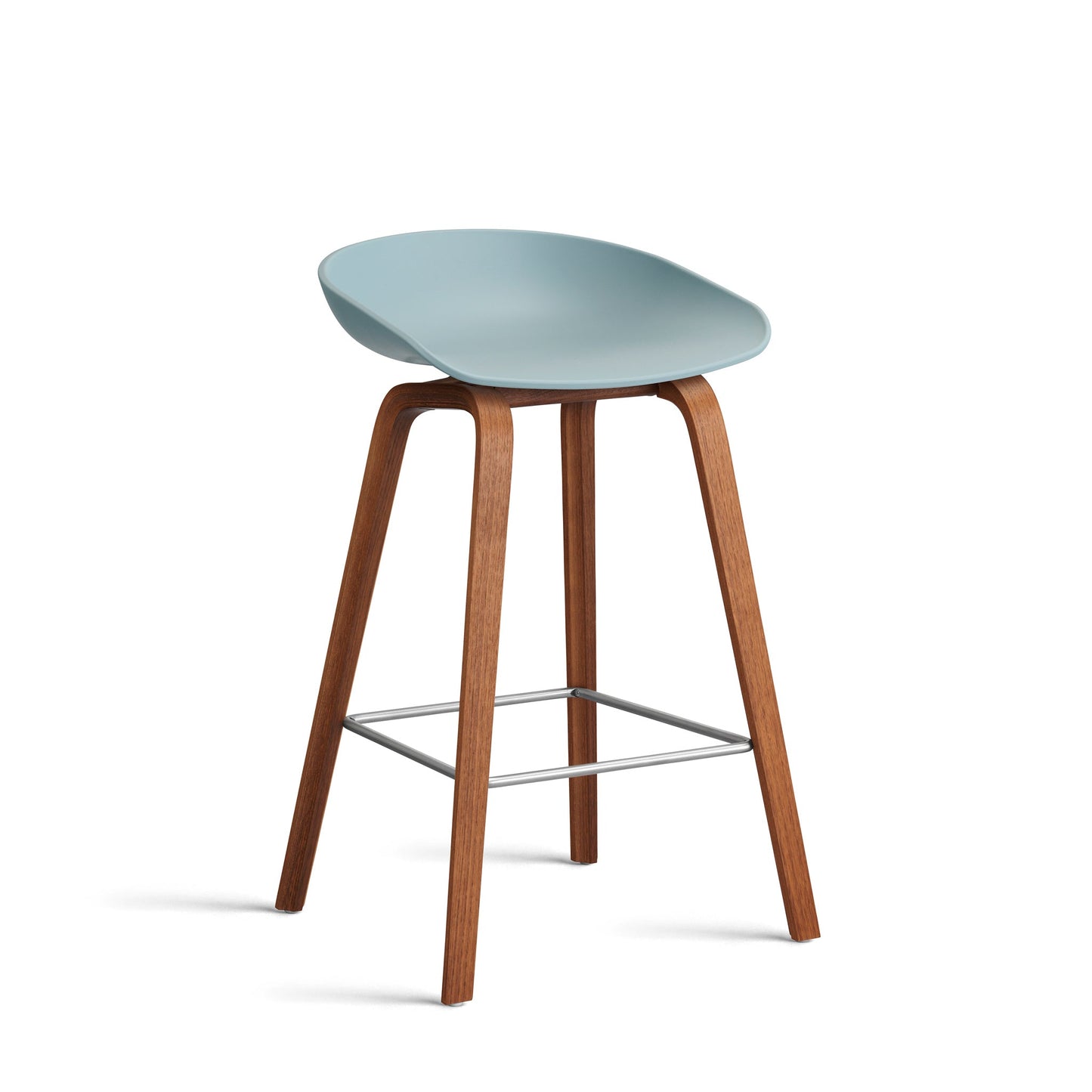 About A Stool Aas 32 by Hay #Polypropylene | Dusty Blue/Walnut | Water-Based Lacquered/Stainless Steel