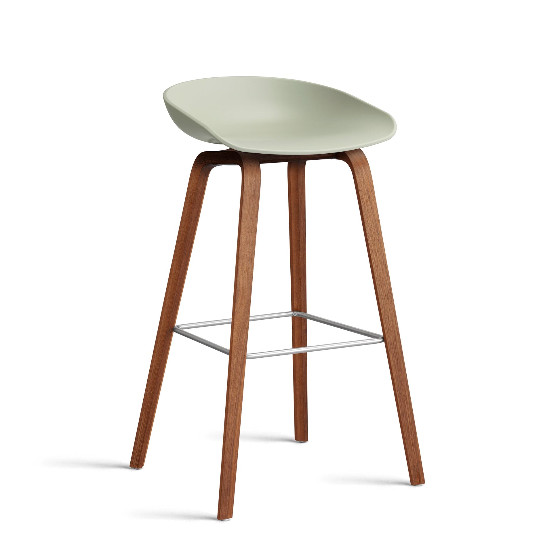 About A Stool Aas 32 by Hay #Polypropylene | Pastel Green/Walnut | Water-Based Lacquered/Stainless Steel