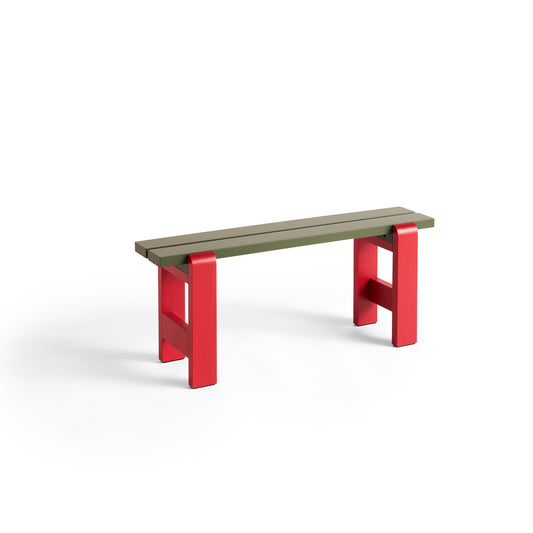 Weekday Bench Duo by Hay #H45 x W111 x L23 / Olive Water-based lacquered Solid pinewood / Wine red Water-based lacquered Solid pinewood