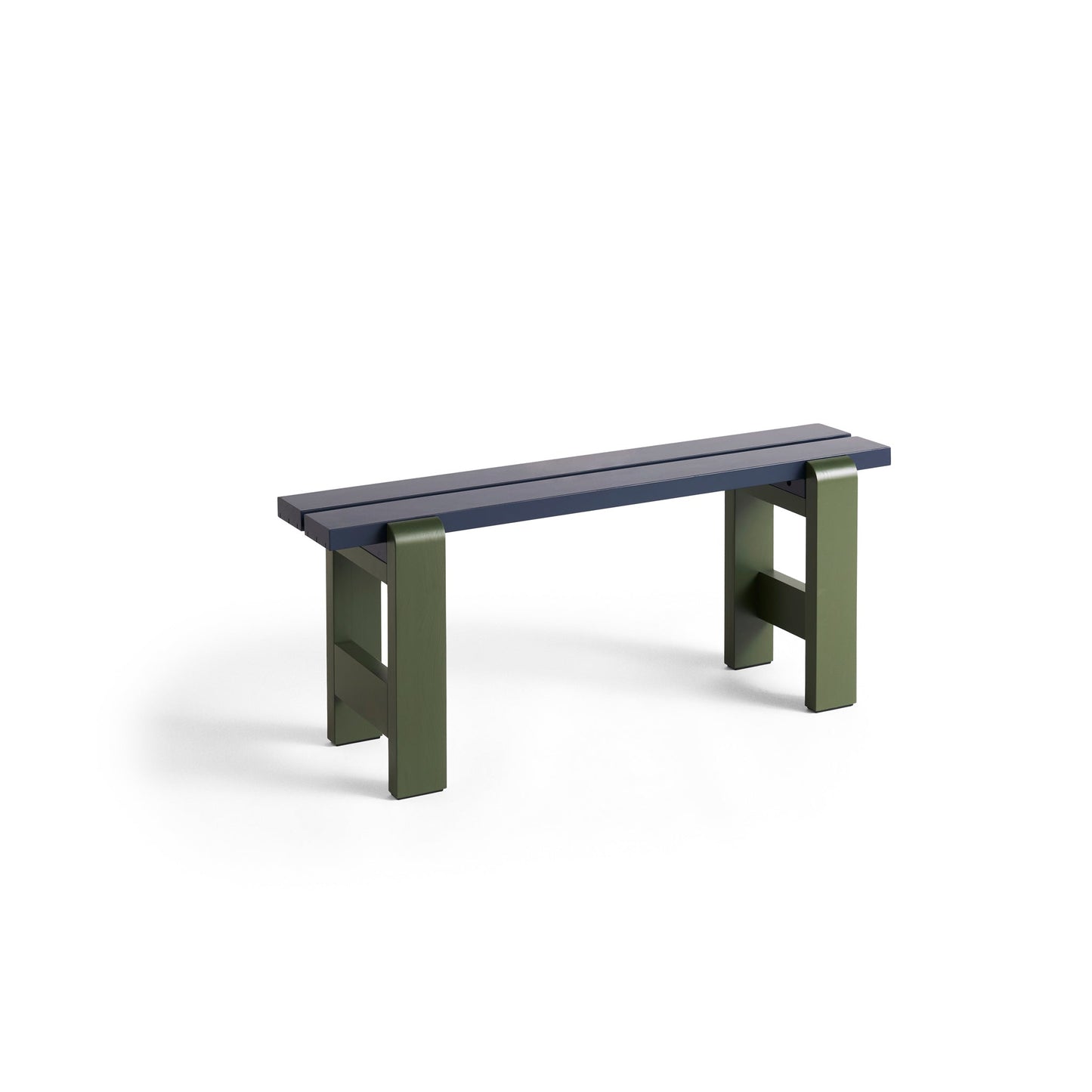 Weekday Bench Duo by Hay #H45 x W111 x L23 / Steel blue Water-based lacquered Solid pinewood / Olive Water-based lacquered Solid pinewood