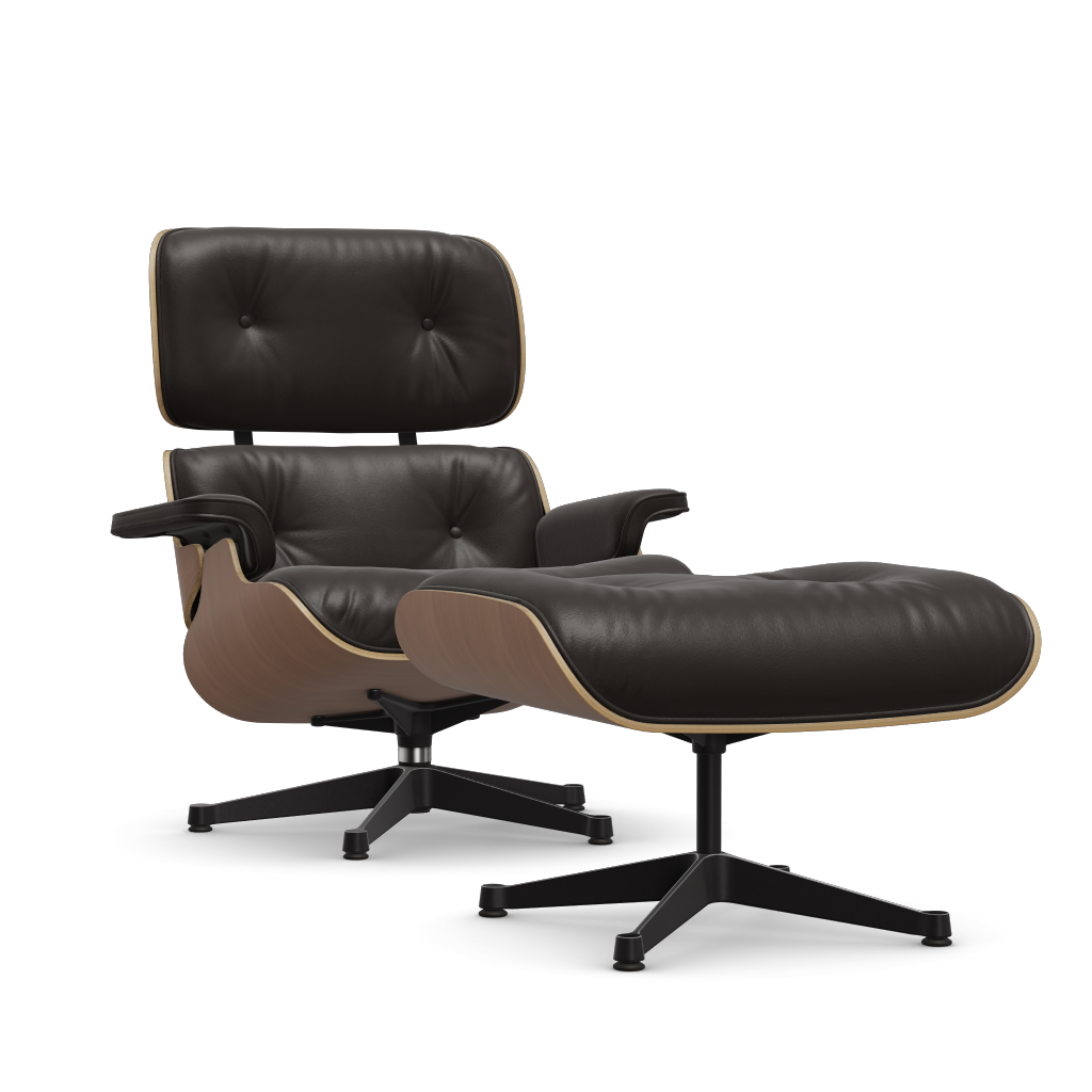 Lounge Chair & Ottoman (New Dimensions) by Vitra #american cherry/polished / sides black/Leather Natural F - chocolate