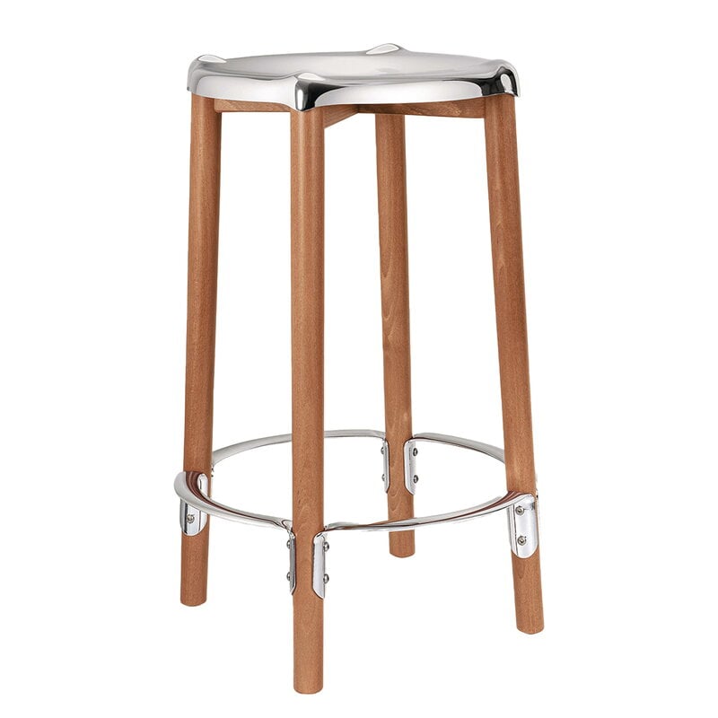 Poêle bar stool by Alessi #brown beech - mirror polished steel #