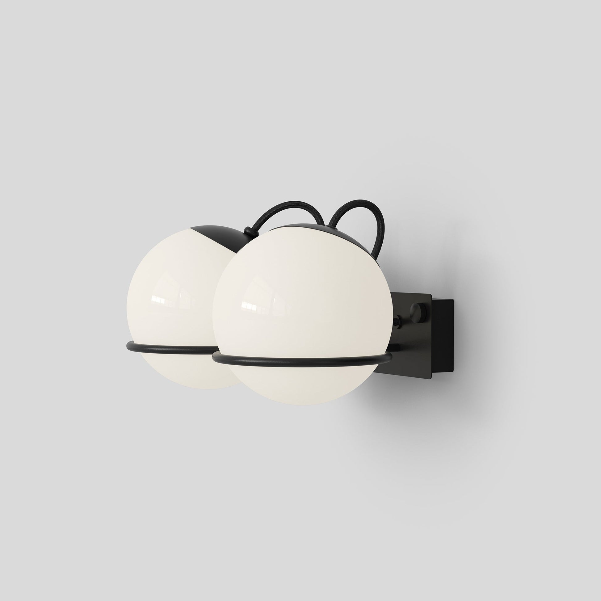 Wall Lamp Model 237/2 by Astep #2 Opaline Spheres (14cm Diameter) / Black Mount