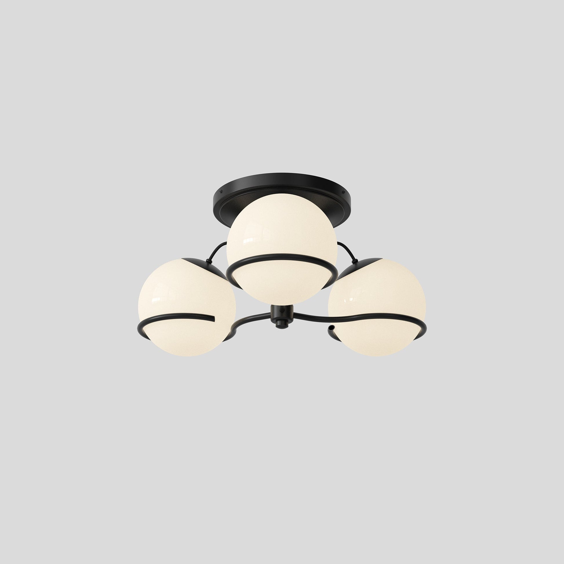 Ceiling Lamp Model 2042/3 by Astep #3 Opaline Spheres (20cm Diameter) / Black Mount