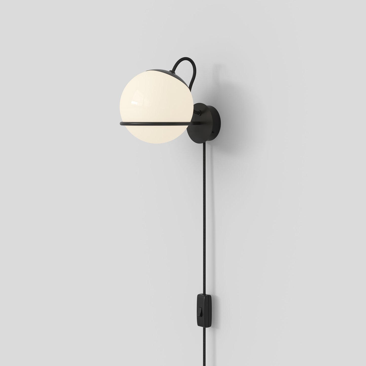 Wall Lamp Model 237/1 by Astep #1 Opaline Sphere (14cm Diameter) / Black Mount with Switch