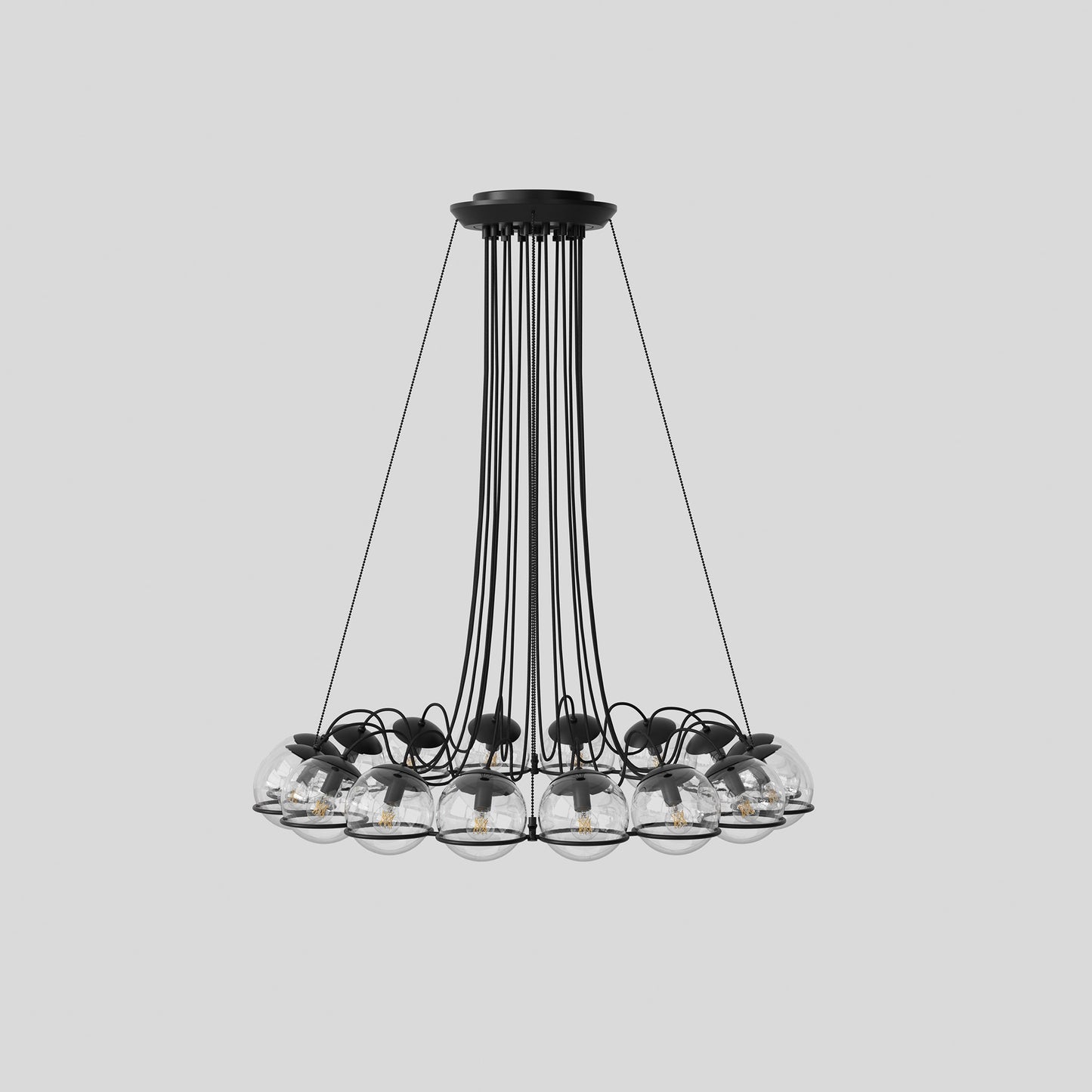 Suspension Lamp Model 2109/16/14 by Astep #16 Transparent Spheres (14cm Diameter) / Black Structure