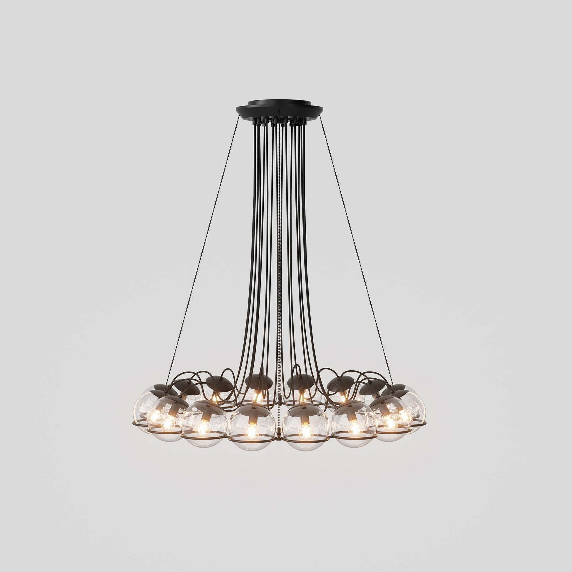 Suspension Lamp Model 2109/16/14 by Astep #16 Transparent Spheres (14cm Diameter) / Black Structure