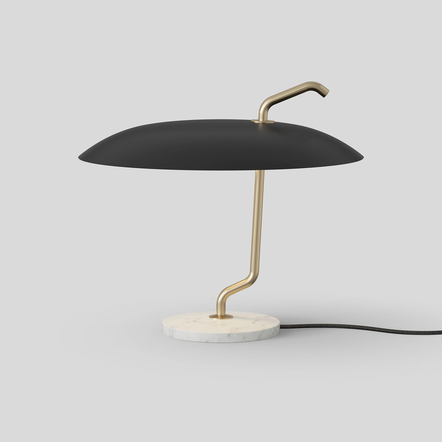 Table Lamp Model 537 by Astep #Brass Structure / Black Reflector / White Marble Base