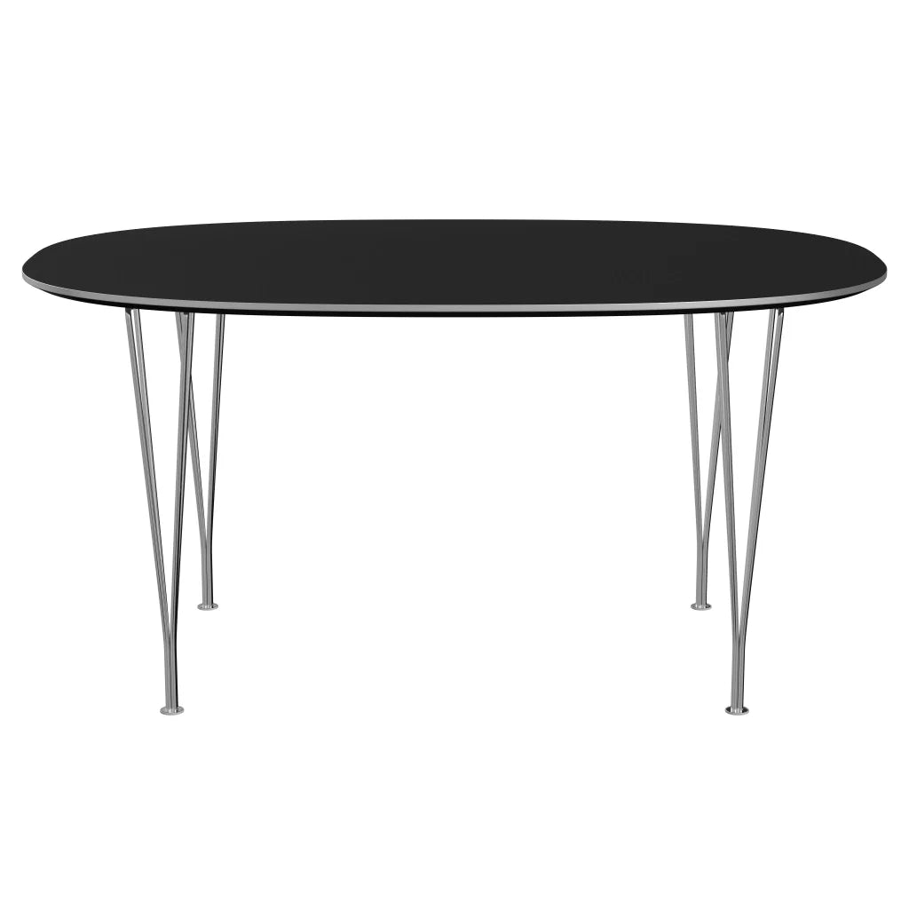 Superellipse™ - B612, Dining Table, 150 X 100 Cm (Table Height - 72 Cm) by Fritz Hansen #Fenix / Black (720)/Brushed metal / Aluminium - Matt/Steel / Chrome