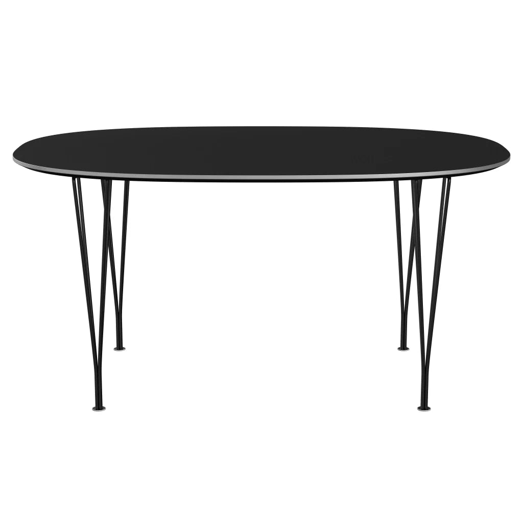 Superellipse™ - B612, Dining Table, 150 X 100 Cm (Table Height - 72 Cm) by Fritz Hansen #Fenix / Black (720)/Brushed metal / Aluminium - Matt/Powder Coated Steel / Black (190)