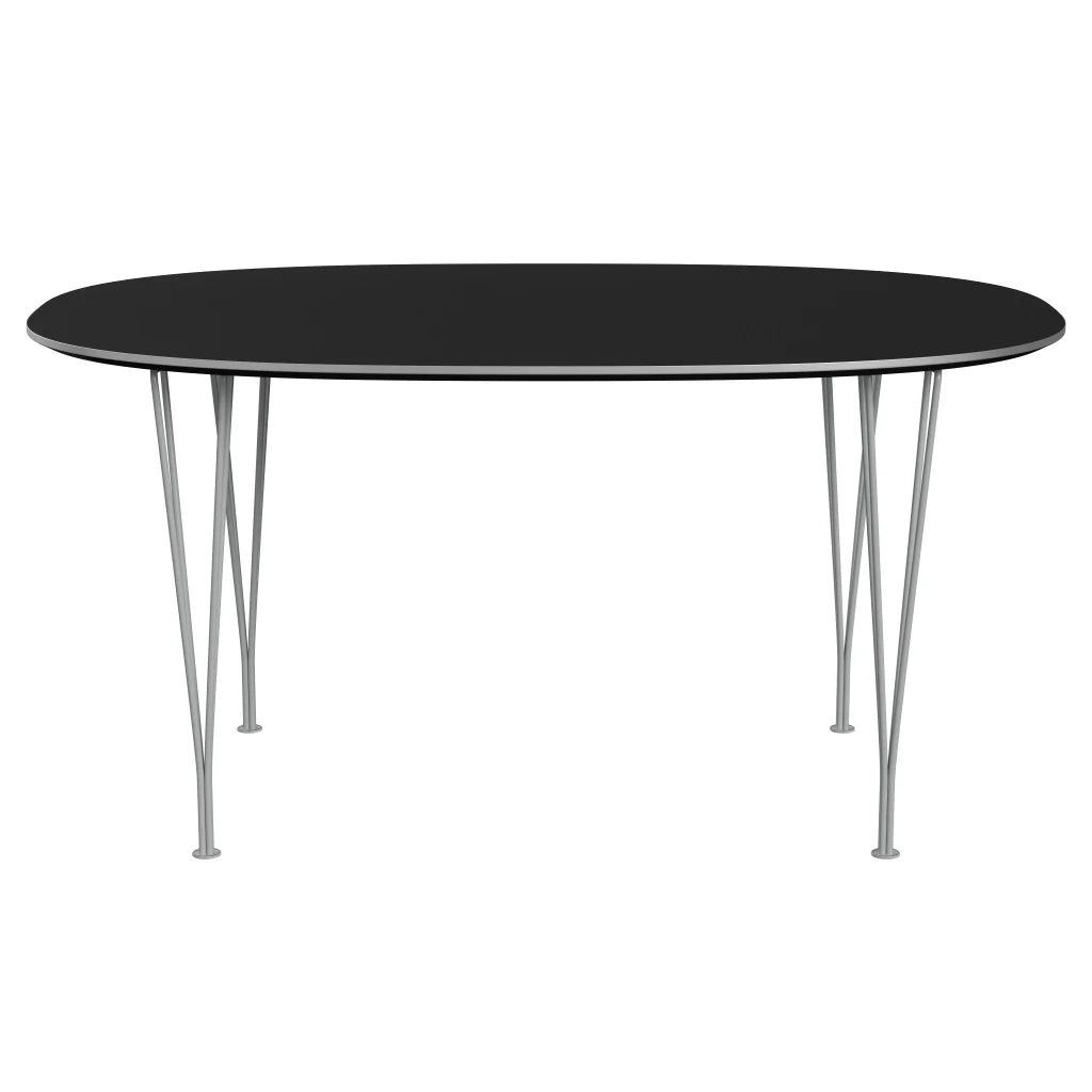 Superellipse™ - B612, Dining Table, 150 X 100 Cm (Table Height - 72 Cm) by Fritz Hansen #Fenix / Black (720)/Brushed metal / Aluminium - Matt/Powder Coated Steel / Nine Grey (150)