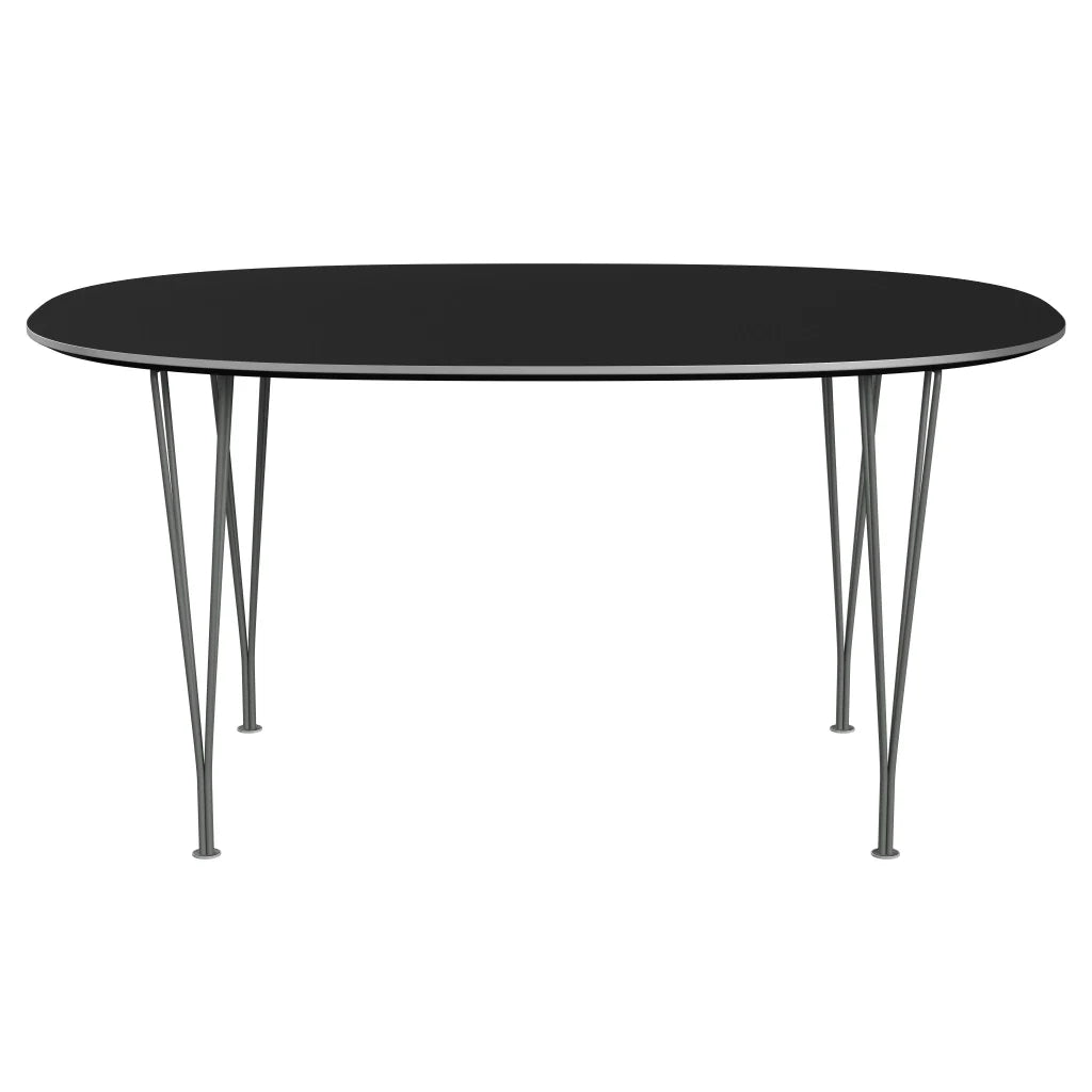 Superellipse™ - B612, Dining Table, 150 X 100 Cm (Table Height - 72 Cm) by Fritz Hansen #Fenix / Black (720)/Brushed metal / Aluminium - Matt/Powder Coated Steel / Silver Grey (170)